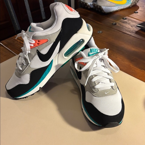 Nike White Black Teal Coral Accent Air Max Sneakers - Picture 2 of 9